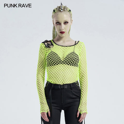 Personality punk perspective mesh t-shirt