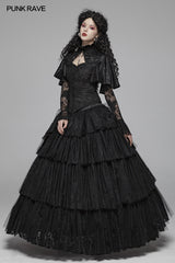 Dark Gothic Long Lace Tiered Skirt Ball Gown Dress