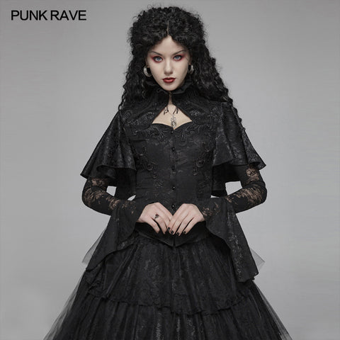 Gothic High Collar Long Sleeve Shawl Lace Shirt