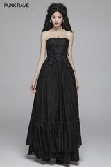 Vintage Gothic Long Lace Dress With Removable Shoulder Strap For Women