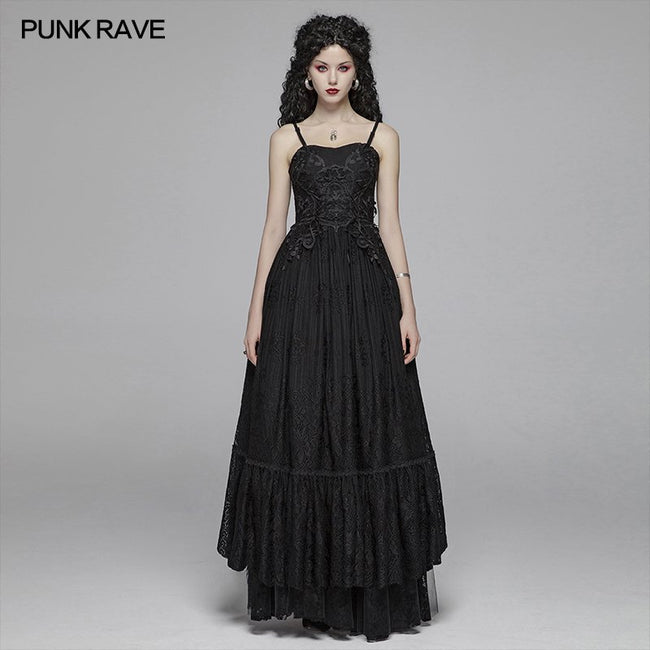 Vintage Gothic Long Lace Dress With Removable Shoulder Strap For Women Punkravestore Vintage Gothic Long Lace Dress With Removable Shoulder Strap For Women Punkravestore