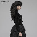 Gothic Middle Collar Dark-grain Velvet Blouse For Women