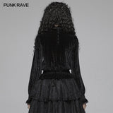 Gothic Middle Collar Dark-grain Velvet Blouse For Women
