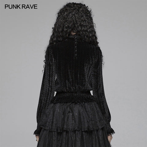 Gothic Middle Collar Dark-grain Velvet Blouse For Women