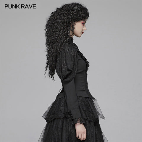 Gothic Long Shirt With Irregular Hollow-out Lace Design For Women