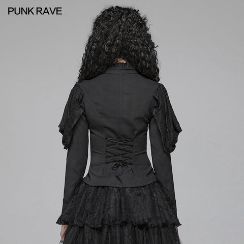 Gothic Long Shirt With Irregular Hollow-out Lace Design For Women