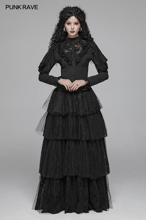 Gothic Long Shirt With Irregular Hollow-out Lace Design For Women