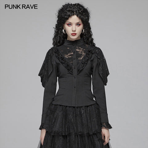 Gothic Long Shirt With Irregular Hollow-out Lace Design For Women