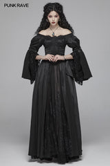Victorian Gothic Off The Shoulder Long Sleeve Lace-up Dresses
