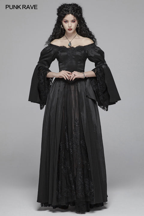 Victorian Gothic Off The Shoulder Long Sleeve Lace-up Dresses