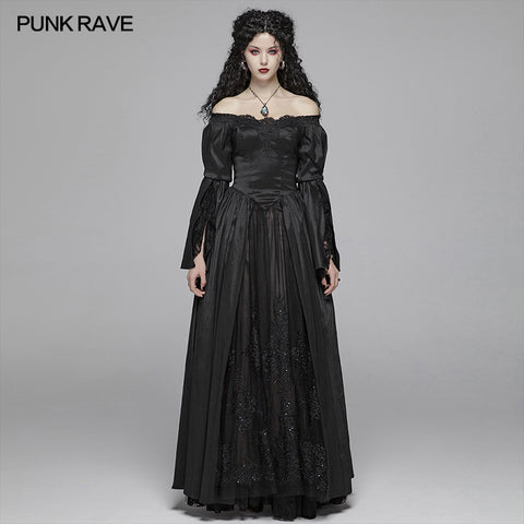 Victorian Gothic Off The Shoulder Long Sleeve Lace-up Dresses