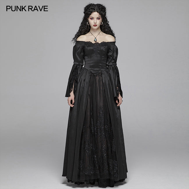 Victorian Gothic Off The Shoulder Long Sleeve Lace-up Dresses Punkravestore Victorian Gothic Off The Shoulder Long Sleeve Lace-up Dresses Punkravestore