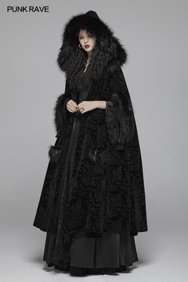 Black Velvet Hooded Womens Cape