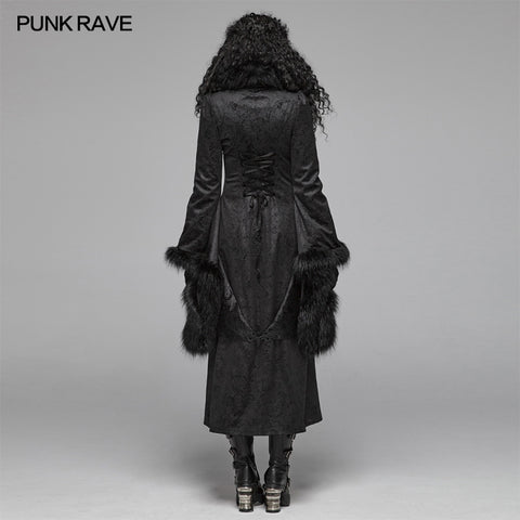 Gothic Gorgeous Fur High Collar Jacquard Long Coat