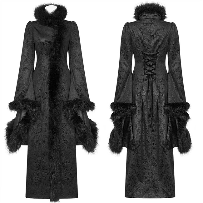 Gothic Gorgeous Fur High Collar Jacquard Long Coat