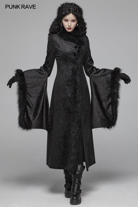 Gothic Gorgeous Fur High Collar Jacquard Long Coat
