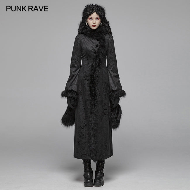 Gothic Gorgeous Fur High Collar Jacquard Long Coat