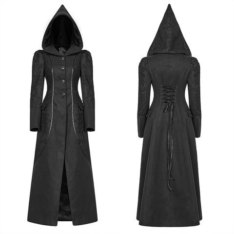 Gothic Long Woolen Coat With Pointed Hooded For Women