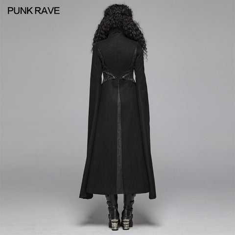 Gothic Double-sided Woolen Standing Collar Long Coat With Broken Block-style Sleeves For Women
