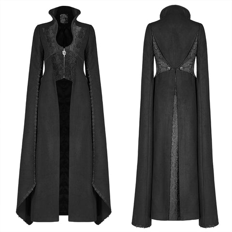 Gothic Double-sided Woolen Standing Collar Long Coat With Broken Block-style Sleeves For Women