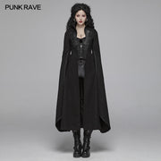 Gothic Double-sided Woolen Standing Collar Long Coat With Broken Block-style Sleeves For Women