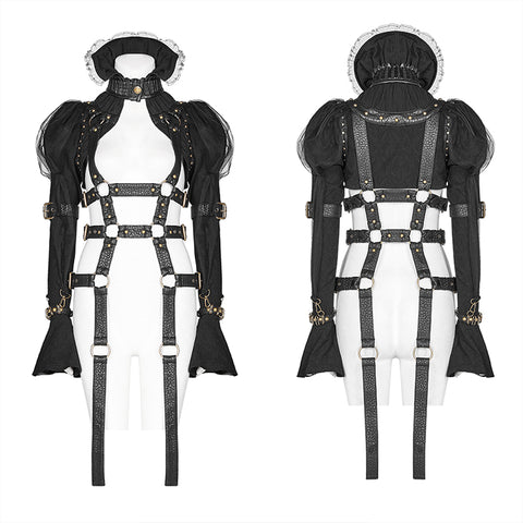 Steampunk Standing Collar Long Sleeve Cross Short Coat