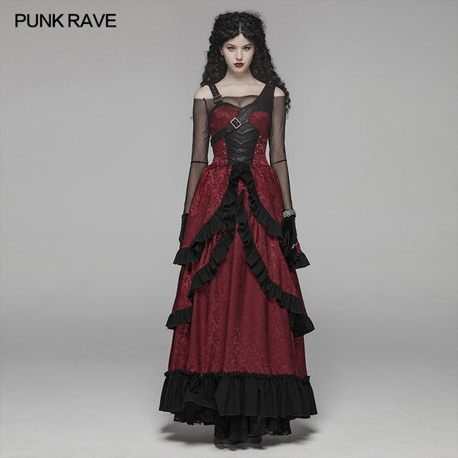 Steampunk Ruffle Lace-up Long Dress For Women Punkravestore Steampunk Ruffle Lace-up Long Dress For Women Punkravestore