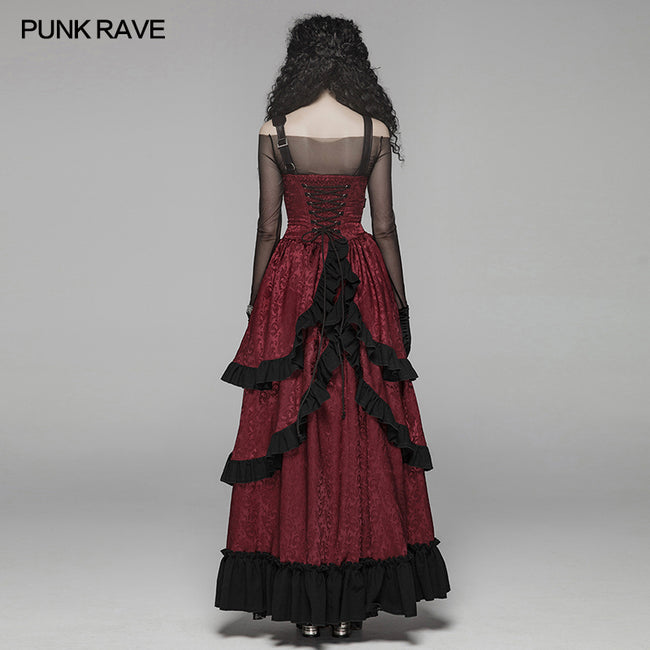 Steampunk Ruffle Lace-up Long Dress For Women