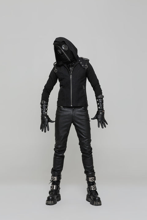 Men Hollow-out Leather Adjustable Punk Gloves