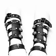 Men Hollow-out Leather Adjustable Punk Gloves