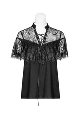 Gothic Exquisite Corns Tied Rope Lotus Leaf Lace Shirt For Women