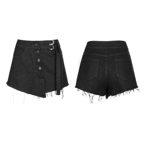 Double Belt Row Buckle Punk Fake Half Skirt