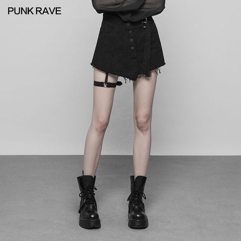 Double Belt Row Buckle Punk Fake Half Skirt