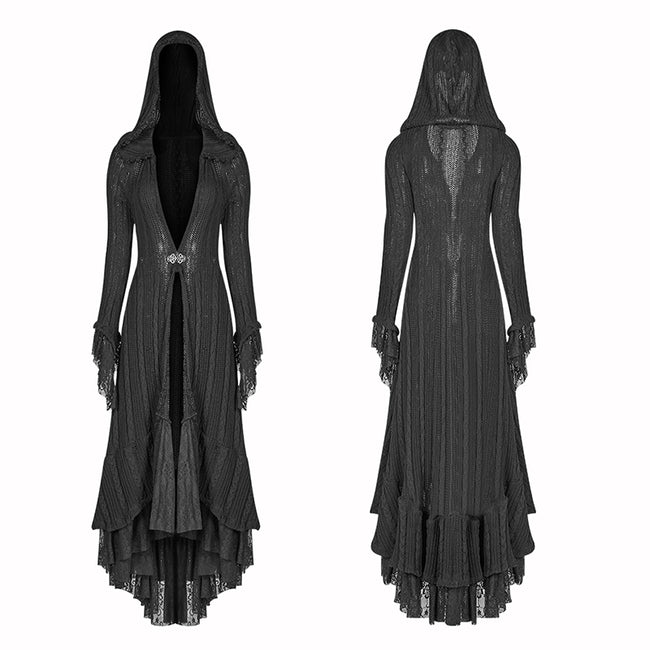 Gothic Woolen Cardigan Hooded Long Sleeve Coat - Thin