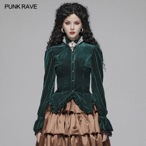 Gothic Dark-Grain Long Sleeve Velvet Shirt