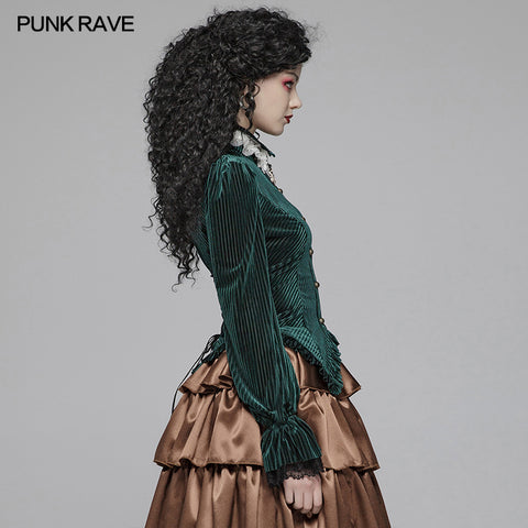 Gothic Dark-Grain Long Sleeve Velvet Shirt