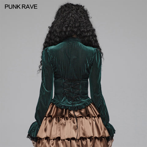 Gothic Dark-Grain Long Sleeve Velvet Shirt