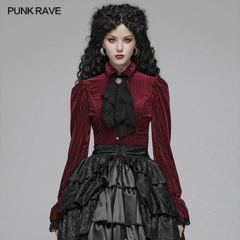 Gothic Dark-Grain Long Sleeve Velvet Shirt