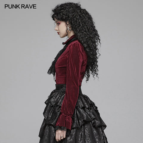 Gothic Dark-Grain Long Sleeve Velvet Shirt