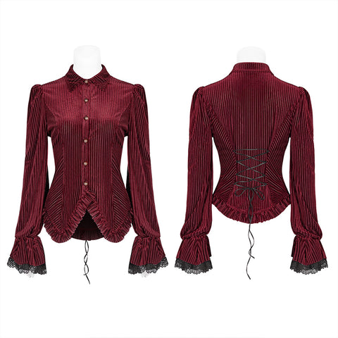 Gothic Dark-Grain Long Sleeve Velvet Shirt