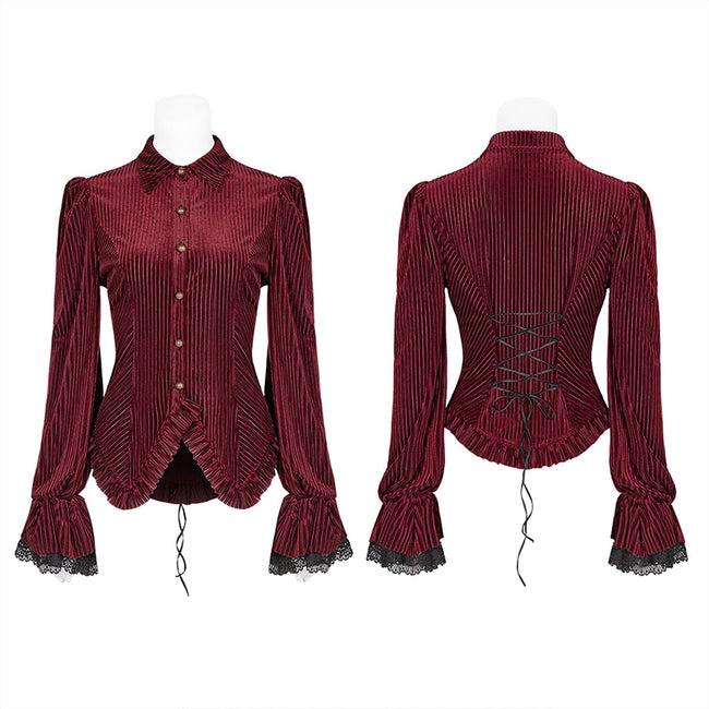 Gothic Dark-Grain Long Sleeve Velvet Shirt