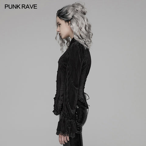 Gothic Dark-Grain Long Sleeve Velvet Shirt