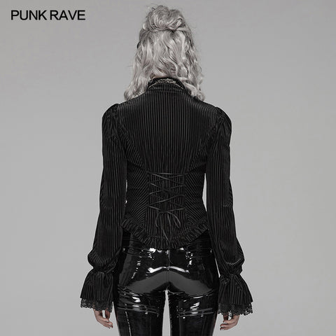Gothic Dark-Grain Long Sleeve Velvet Shirt