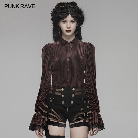 Gothic Dark-Grain Long Sleeve Velvet Shirt