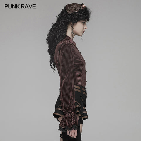 Gothic Dark-Grain Long Sleeve Velvet Shirt
