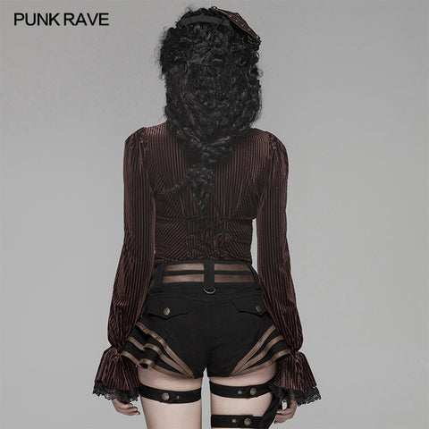 Gothic Dark-Grain Long Sleeve Velvet Shirt