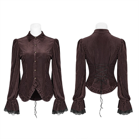 Gothic Dark-Grain Long Sleeve Velvet Shirt