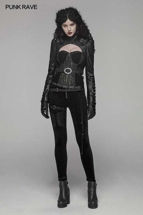 Steam Punk Long Sleeve PU Leather Short Jacket