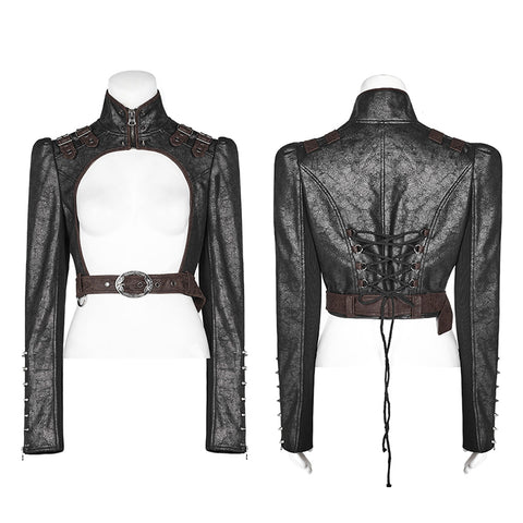 Steam Punk Long Sleeve PU Leather Short Jacket