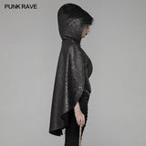 Steam Punk Leather PU Hooded Short Cloak With Lace-up Back